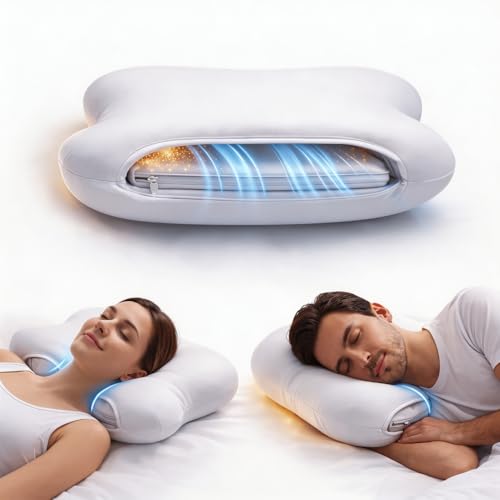 Low-Profile Cervical Memory Foam Pillow for Side & Back Sleepers, Ergonomic Neck Support, Cool-Touch Cover, Gentle Contour Design, Thin Zip Spacer Pouch & Sleep Eye Mask Included
