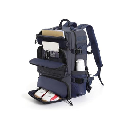35l 1000D waterproof material,Tactical Backpack for Men and Women, Military Backpack with Shoe Compartment, Travel Hiking Hunting Gear Bag with Molle System, Blue - color: Navy Blue 35l