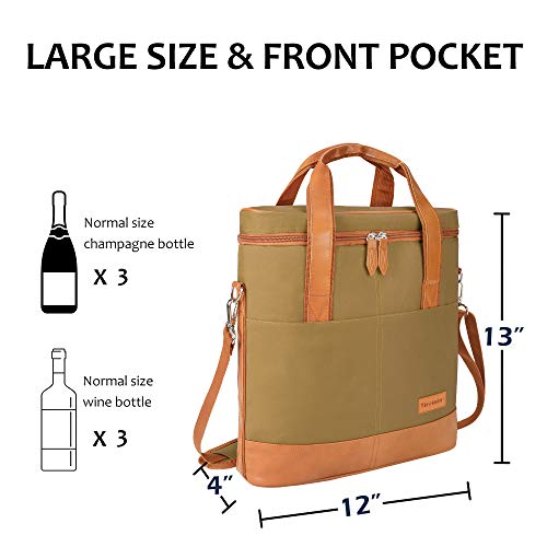 Tirrinia Insulated Wine Gift carrier - 3 Bottle Travel Padded Wine Carry Cooler Tote Bag with Handle and Adjustable Shoulder Strap, Khaki - color: Khaki