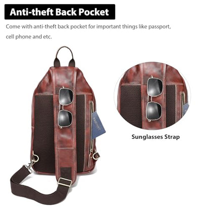 LANNSYNE Full Grain Leather Casual Sling Bag For Men Hiking/Travel/Business Crossbody Chest Bag Fits 12.9" iPad - color: Coffee for 12.9 Ipad