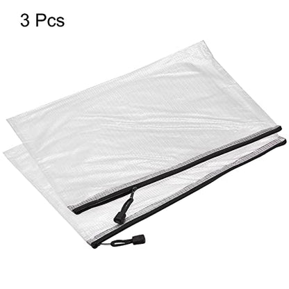MECCANIXITY Mesh Zipper Bags, A3 Size Plastic Zip File Pouch Document Folders for Home Office Travel, Black Pack of 3 - color: Black