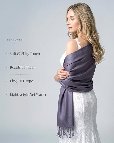 Achillea Lightweight Pashmina Scarf for Women – Soft Silky Shawl Wrap for Evening Dresses, Bridesmaids & Everyday Wear - color: Bluish Purple