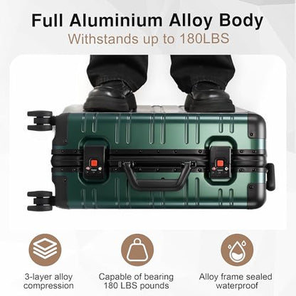 VentureVault All Aluminum Carry On Luggage 22x14x9 Airline Approved，Zipperless Luggage Premium Aluminum Suitcase Luggage, Hard Shell Carry On Luggage with Spinner Wheels (dark green, 20inch) - color: Green, size: 20inch