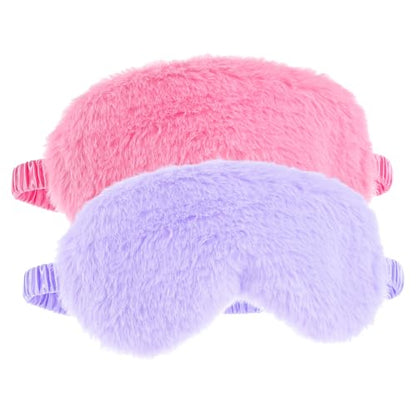 2 Pcs Plush Eye Mask Soft Sleeping Blindfold Eye Cover Comfortable Furry Faux Fur Sleeping Mask Satin Nap Night Eyeshade Cover for Women Men Gift (Rose, Violet) - color: Rose&violet