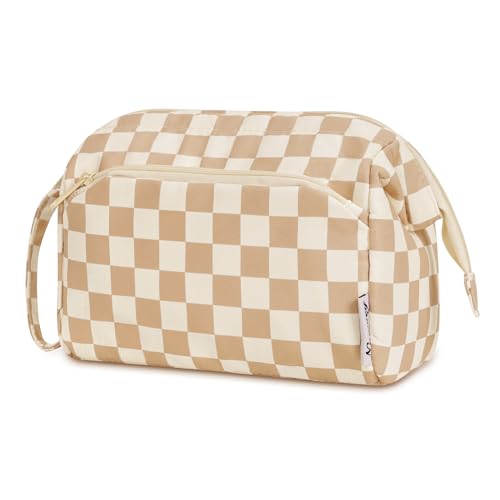 Narwey Large Checkered Makeup Bag Women Wide-open Make up Bag Travel Cosmetic Bag Organizer Toiletry Bag for Cosmetics Toiletries Accessories (Light Checkerboard) - color: Z-Light Checkerboard