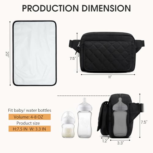 G4Free Small Diaper Bag for Baby Girl and Boy, Mini Sling Diaper Bag Fanny Pack with Portable Changing Pad - color: Black