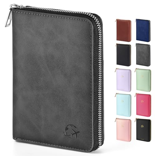 Forvencer Passport Holder Cover with Safe Zipper Closure, Premium Passport Wallet for Travel, Sleek RFID Blocking Card Case, Waterproof Travel Accessories for Men, Grey - color: Grey, style: Zipper Closure