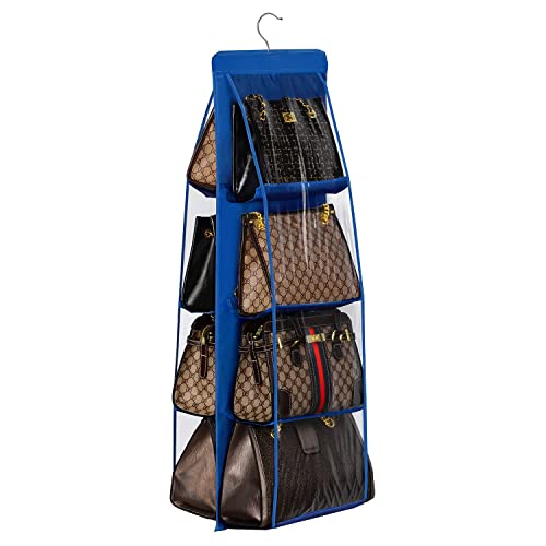 Lirex Handbag Hanging Purse Organizer for Closet, 8 Pocket Handbag Storage Organizer Hanger Oxford Cloth Closet Organizer for Family Closet Bedroom, Foldable and Universal Fit, Blue - color: Blue