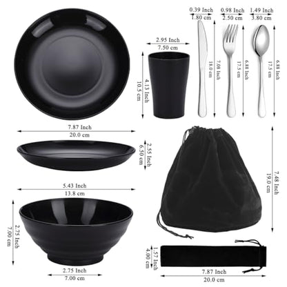 Kyraton Camping Utensils, Portable Travel Silverware Set with Reusable Light Weight Mug, Bowls and Plate, Stainless Steel Cutlery Set, Camping Mess Kit for 1 Person - color: A. 1 Person