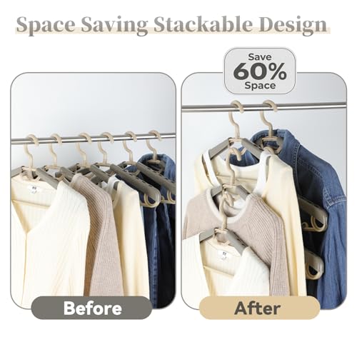 6-Pack Heavy Duty Plastic Extra-Wide Arm 15"-23" Suits Clothes Hangers with Swivel Hooks,Perfect for Coat,Jacket,Dress,Shirt,Trousers or Closet Space Saving,Grey&Tan - color: Gray