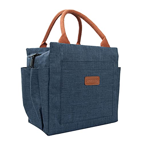 Joymee Insulated Lunch Bag For Women Reusable Spacious - Navy Blue | Spacious Storage, Bottle Holder & Pockets, Leakproof Insulated, for Work, Travel, Picnic, Daily Use, for Adult - color: 04 Navy Blue
