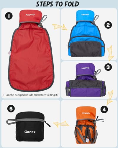 Gonex Ultra Lightweight Packable Backpack Daypack Handy Foldable Camping Outdoor Travel Cycling Backpacking - color: Black