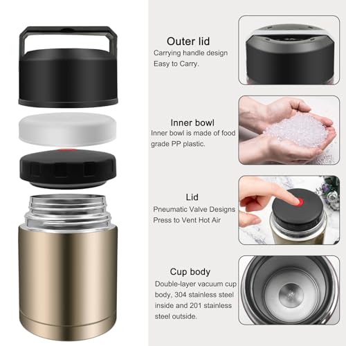 28oz Soup Thermos, Stainless Steel Thermos for Hot Food, Wide Mouth Food Thermos Jar, Insulated Lunch Container Leak Proof Vacuum Thermal Flask(gold) - color: gold-28oz