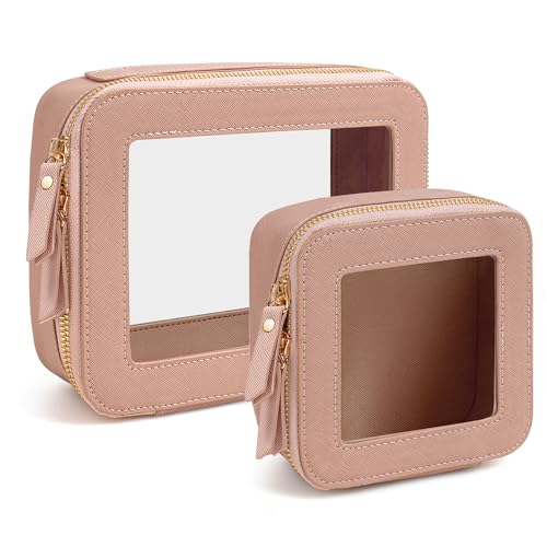Clear Makeup Bag Set, Travel Makeup Case Clear Cosmetic Travel Bag Small Makeup Organizer Mini Make Up Pouch for Purse Waterproof Toiletry Bag Portable Car Essentials Car Organizer - color: Dark Pink, size: Standard+Mini