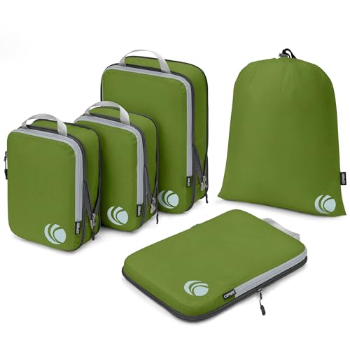 Cipway - 5 Set Compression Packing Cubes for Travel, Ultralight Packing Organizers for Luggage Suitcase & Backpack (Green), L - color: Green, size: 5PCS