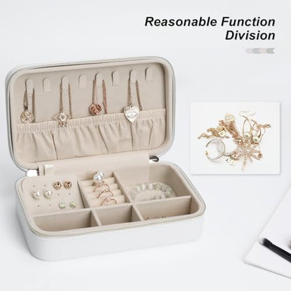 Travel Jewelry Case Stylish PU Leather Small Jewelry Case Organizer with Zipper Closure, Protects Jewelry from Scratches, Perfect Daily Companion White - color: White2