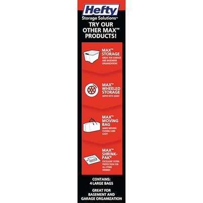 Hefty MAX Shrink-Pak Vacuum Seal Storage Bags for Clothing, Travel, Bedding | Tear & Water Resistant, Dual-Valve Space Saver Compression Bags - Large, 4-Pack
