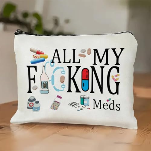 Medicine Storage Pouch with Diabetes, Medicines Bag, and Medical Supply Designs, White Canvas Zipper Cases, Multi-Use Functionality (Gift for Birthdays, Graduation, Christmas) (Style J) - style: Style J