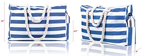 Beach Bag and Pool Bag Has Cooler Pocket, 7 Pockets Total, Zip Top. Family Size Waterproof Beach Tote - color: Navy Blue Cuttlefish