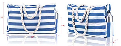 Beach Bag and Pool Bag Has Cooler Pocket, 7 Pockets Total, Zip Top. Family Size Waterproof Beach Tote - color: Navy Blue Cuttlefish