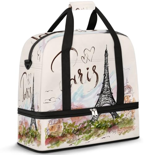 Paris Eiffel Tower Foldable Travel Duffel Bag, Expandable Sports Gym Bag with Shoes Compartment Weekender Overnight Totes Bags for Women Men - color: Paris Eiffel Tower
