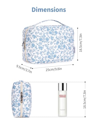 Narwey Small Hanging Travel Toiletry Bag for Women, Travel Bag for Toiletries, Makeup Bag Organizer Cosmetic Bags Make Up Bags for Girls - color: Y-Blue Flower