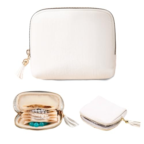 Small Jewelry Travel Case, Portable Travel Jewelry Organizer Soft Velvet Organizer Pouch Mini Travel Jewelry Bag with Zipper for Earring Crystal Bracelet Ring,Anti-Scratch(White) - color: White