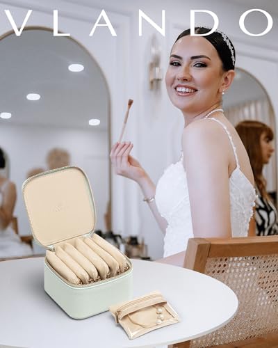 VLANDO Jewelry Box with 6 Velvet Jewelry Bags Travel Jewelry Case for Women Girl Premium Petal Hardware Jewelry Organizer Necklace Rings Earrings Bags Bride Teacher Mom Gifts-Mint Green - color: 6PCS-Mint Green