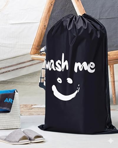 HOMEST 2 Pack XL Laundry Bags 28" x 40", Extra Large Dirty Clothes Organizer Holds 3-4 Loads, Machine Washable Drawstring Laundry Bag for Dorm, Camp, Laundromat, Family, Black and Sky Blue - color: (Ⅰ-Wash me)Black & Sky Blue