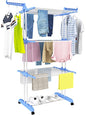 HOMIDEC Clothes Drying Rack, Large 4-Tier Foldable Drying Rack Clothing (67.7H x 19.7W x 30L Inches), Movable with 4 Castors. Multifunctional Stainless Steel Laundry Drying Rack, Blue - color: Blue