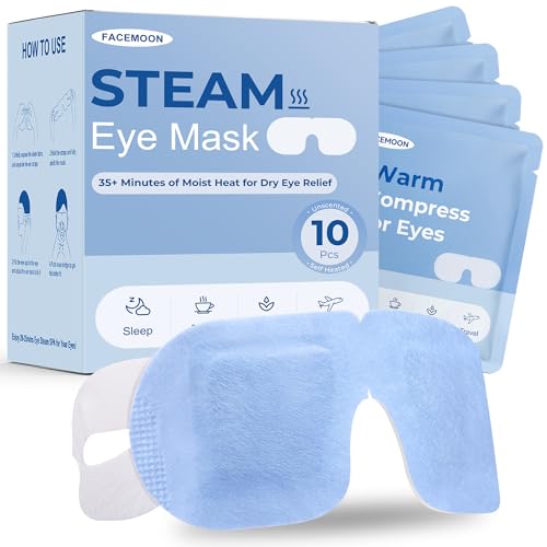 10 Packs Self Heating Steam Eye Mask: Warm Eye Compress for Dry Eyes, Stye Eye Treatment - Disposable Moist Heated Sleep Mask for Tired Eyes & Headache Relief - Ideal for Travel & Spa Gift(Unscented) - color: Blue -10 PCS