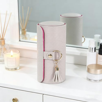3 Layered Travel Jewelry Case, Three Distinct Layers Women Jewelry Box, Foldable Cylindrical Jewelry Storage Box for Earrings, Necklaces, Rings, Bracelets, Brooches, Watches (Ash Gray) - color: Ash Gray