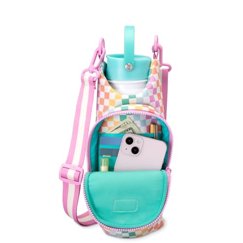 Swig Life Water Bottle Sling Bag, Water Bottle Holder with Adjustable Strap, Carrier Bag with Zippered Phone Pocket, Holds 36oz (Check Mate) - color: Check Mate
