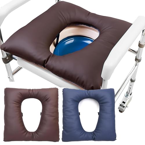 Bedside Commode Cushion - Washable 16.5" X 16.5" Thick Pad PU Cover with Fixing Straps for Commode Chair,Portable Toilet Seat Cushion for Seniors Raz Shower Chair Seat,Brown - color: Brown