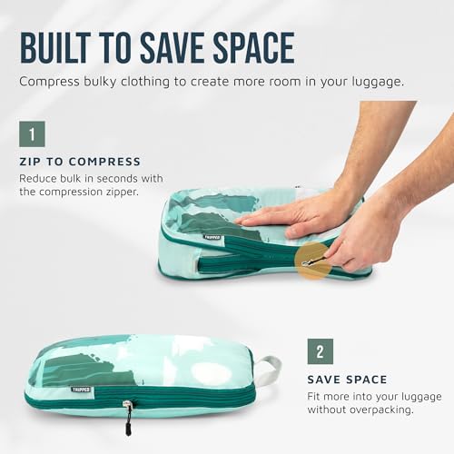 Large Compression Packing Cubes for Travel-Packing Cube Luggage Organizers 7 Piece Set for Checked Luggage-Ultralight, Expandable/Compression Bags by TRIPPED Travel Gear (Getaways) - color: Getaways