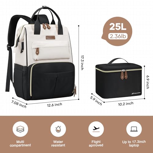 Maelstrom Travel Backpack for Women Men,Laptop Backpack Fits 15.6-17.3 Inch Laptop, Nurse/Work Bag with Insulated Lunch Box (Black-beige) - color: Black-beige