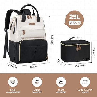 Maelstrom Travel Backpack for Women Men,Laptop Backpack Fits 15.6-17.3 Inch Laptop, Nurse/Work Bag with Insulated Lunch Box (Black-beige) - color: Black-beige