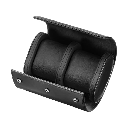 uxcell Leather Watch Travel Case Single Watch Roll Storage Box Organizer for Men Women Watch Holding Storaging Displaying, 2 Slot, Black - color: Black, size: 15.3x10x6.8 cm