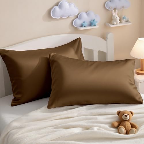 NTBAY Egyptian Cotton Toddler Pillowcases - Set of 2 - Travel Pillow Cases - 500 Thread Count Cotton 13x18 Pillow Covers - Envelope Closure Nursery Pillowcases, 13x18 Inches, Brown - color: Brown