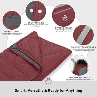 STOVER Large Waterproof Outdoor Stadium Blanket- Extra Thick Soft Fleece Camping Blanket for Travel, Picnics, Sports, 79"x55", Warm, Windproof, Sand-Proof, Lightweight, Packable (Game Day Crimson) - color: 01 - Game Day Crimson