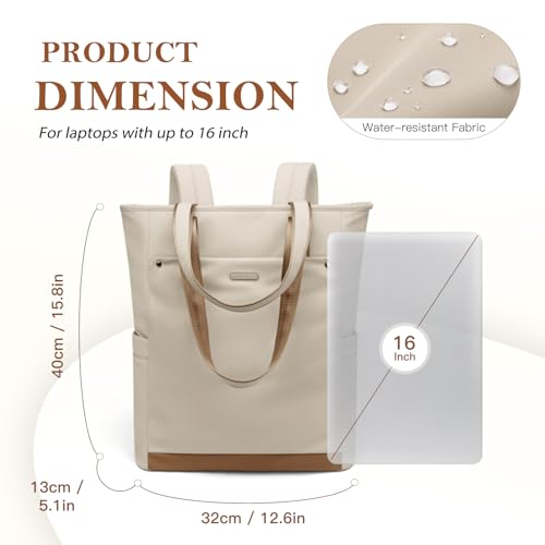 Convertible Laptop Backpack for Women Men Carry on Tote Backpack Teacher Bookbag for College Work Nurse Travel Leisure,16 Inch,Apricot - color: Apricot