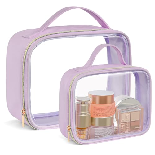 PACKISM Clear Makeup Bag Combo Pack, 1 TSA Approved Medium & Large for Checked Luggage, Clear Toiletry Bag with Handle, Water-resistant Travel Essentials Organizer, Purple - color: 01 Purple, size: Full Vacation (Mixed Sizes)