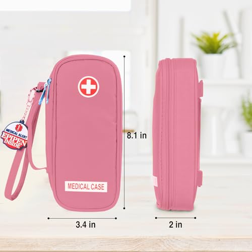 Jayour EpiPen Medical Carrying Case Insulated, Travel Medication Organizer Bag Emergency Medical Pouch, Fits 2 EpiPens, Asthma Inhaler, Anti-Histamine, Auvi-Q, Allergy Medicine Essentials (Pink) - color: Pink