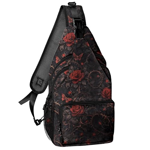 Rose Gothic Style Crossbody Bags for Women Men Trendy Sling Bag Backpack Casual Chest Bag Shoulder Strap - color: Color 14