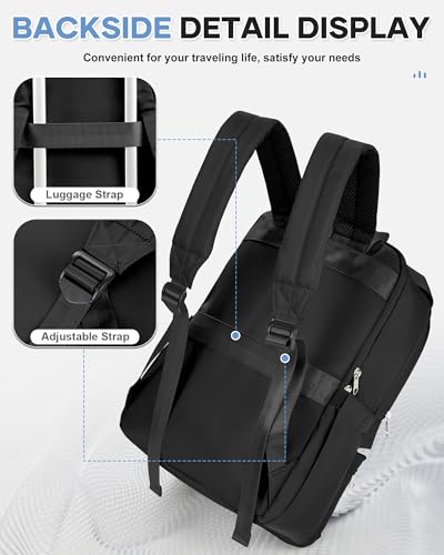 wepadre Black Travel Backpack For Women Men Airline Approved Carry On Bags For Airplanes Personal Item Bag For Airlines Waterproof Hiking Backpack College Laptop Backpack Weekender Overnight Bag - color: Black