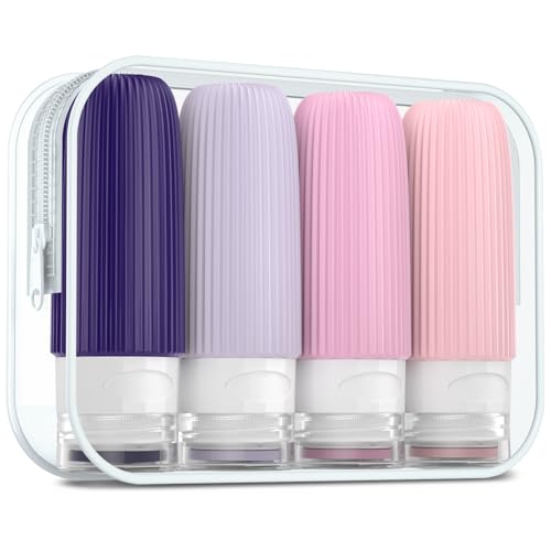 Mrsdry Travel Bottles for Toiletries, Tsa Approved 2oz Travel Bottles, BPA Free Leak Proof Travel Size Toiletry Containers, Refillable Travel Accessories with Toiletry Bag for Shampoo Liquid (4 Pack) - color: Purple, size: 2 Ounces