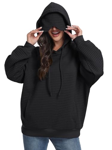 SeSe Code Hoodie With Eye Mask Waffle Hooded Sweatshirts Womens Travel Airplane Sleep Hoodies Mens Oversized Pullover - color: Black, size: X-Large