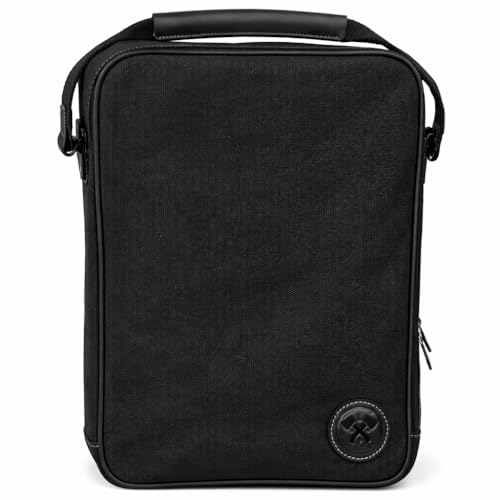 Lumberjack Plaid Golf Shoe Bag - Canvas and Leather, Large Travel Organizer for Men and Women, Breathable Sneaker Carrier (Black)