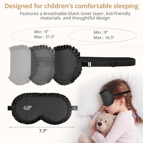 Kids Sleep Mask, 100% Real Mulberry Silk Eye Mask, Sleeping Mask for Kids with Adjustable Elastic Band, Soft & Light Blocking Eye Cover Gift for Boys Girls Teens Age 5+ (Black) - color: Black