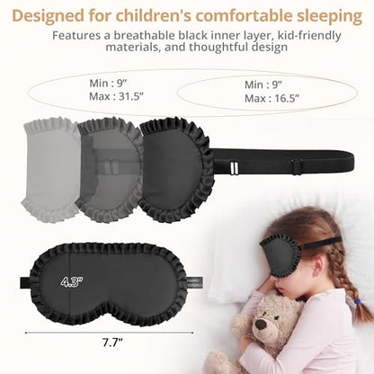 Kids Sleep Mask, 100% Real Mulberry Silk Eye Mask, Sleeping Mask for Kids with Adjustable Elastic Band, Soft & Light Blocking Eye Cover Gift for Boys Girls Teens Age 5+ (Black) - color: Black